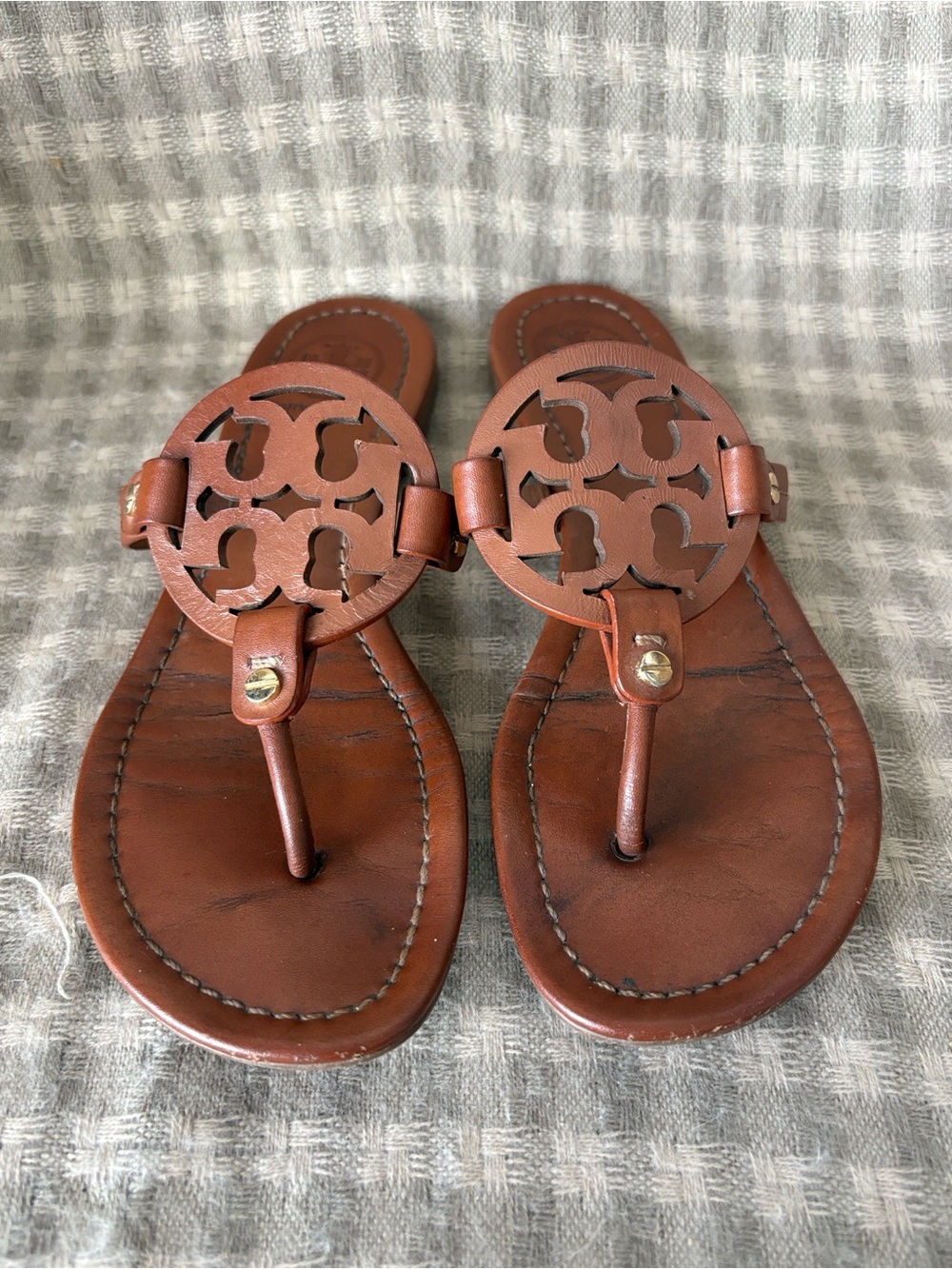 TORY BURCH MILLER THONG BROWN LEATHER SANDALS WOMENS 7.5